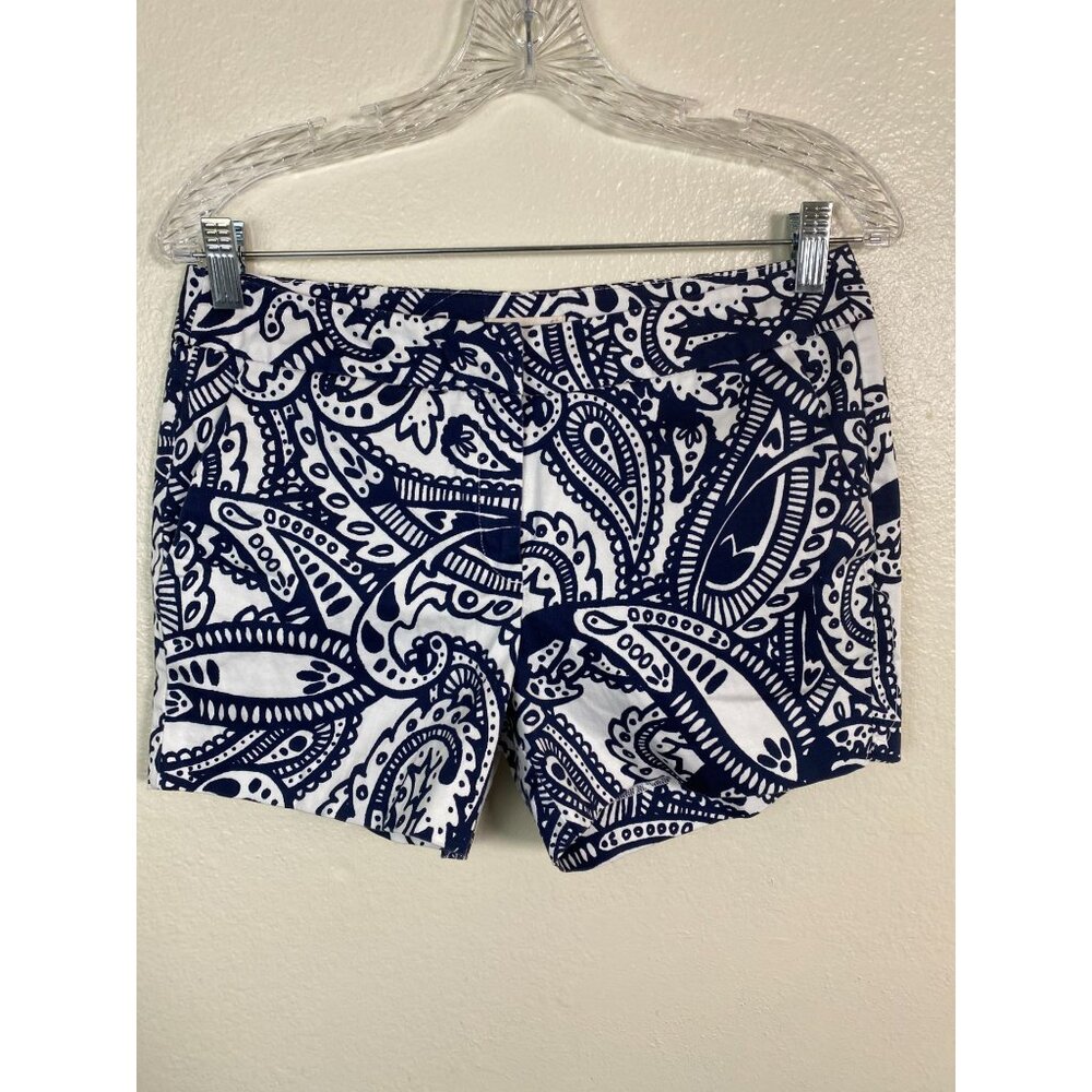 💜 Kenji Blue White Floral Paisley Womens Shorts size 4 Vacation Coastal nautical